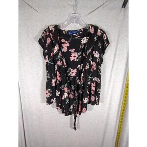 Blue Rain Top Womens‎ Small Open Tie Front Floral Shrug Short Sleeve Lightweight